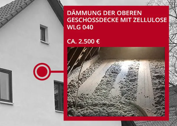 Einblasdämmung der oberen Geschossdecke mit WLG 040 ca. 2.500€