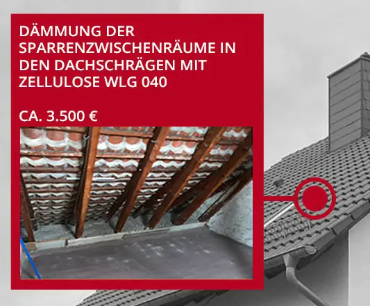 Einblasdämmung an den Zwischensparren mit WLG 040 ca. 3.500€