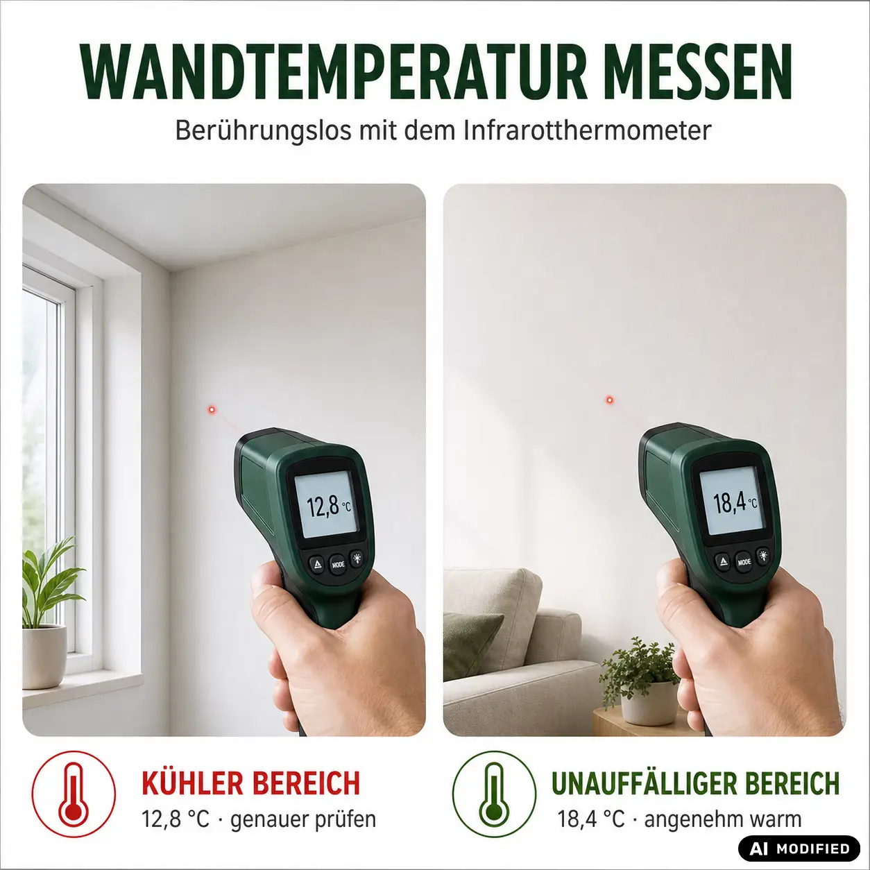 Berührungsloses Infrarot-Thermometer zur Messung von Oberflächentemperaturen von minus 50 bis 550 Grad Celsius